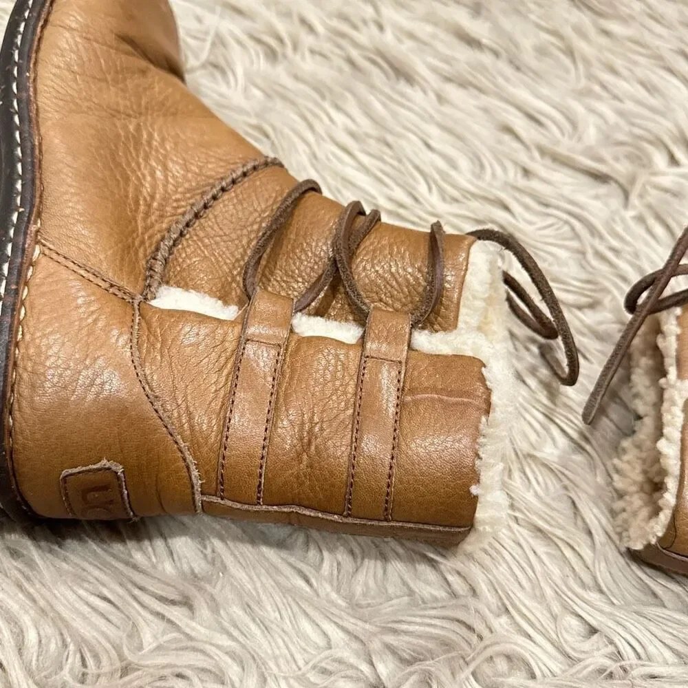 UGG Caspia 1932 Tan Leather Lace Up Ankle Sheepskin Warm Boots Womens Sz 8